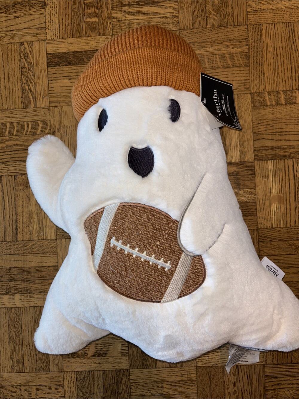 Martha Stewart Halloween Ghost With Football Faux Fur Beanie Decorative Pillow